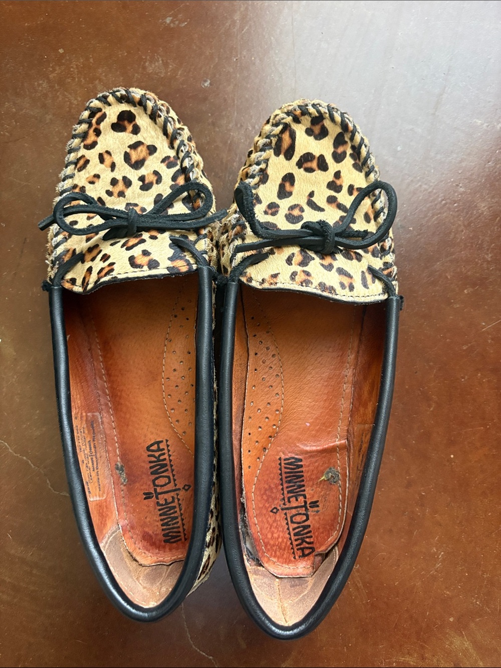 Minnetonka Leopard-Print Moccasin with Black Trim